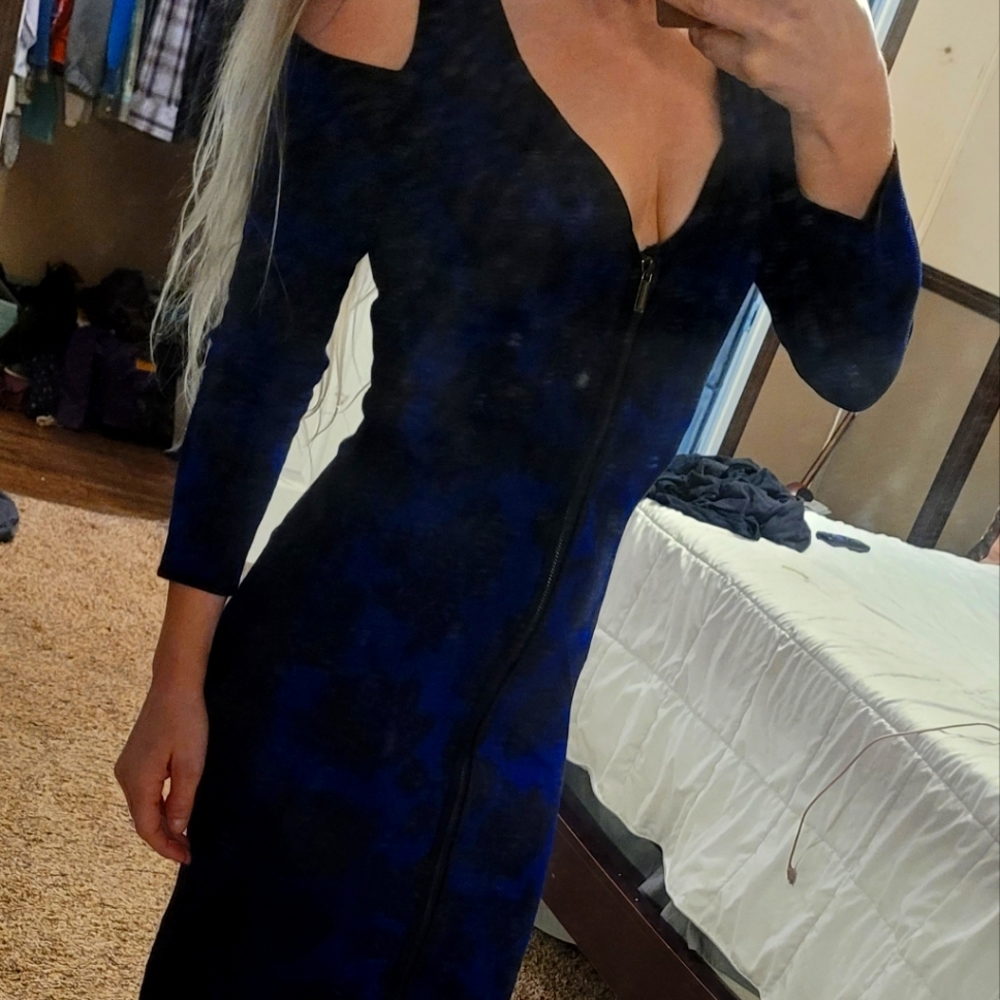 Royal blue jacquard Cache dress size medium
